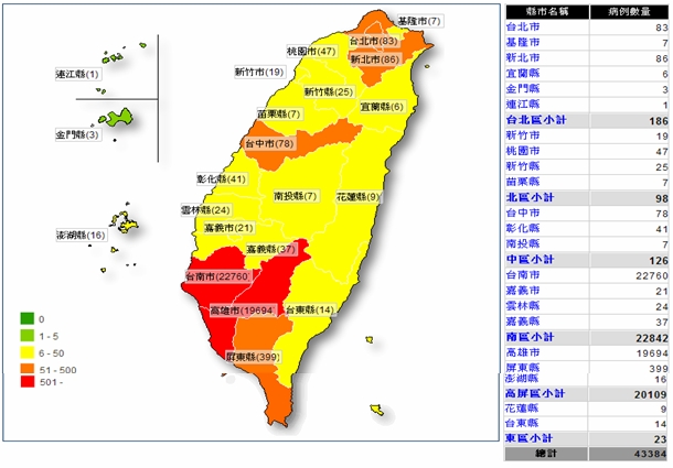 圖1 全國登革熱本土病例地理分布（2015/04/05-2016/01/02）